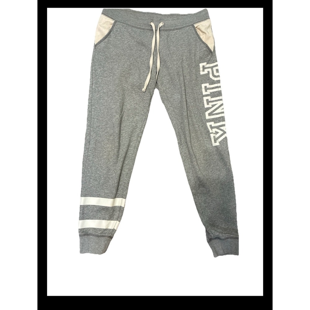 Victoria's Secret PINK Joggers Gray Graphic Logo Sweatpants Womens Medium